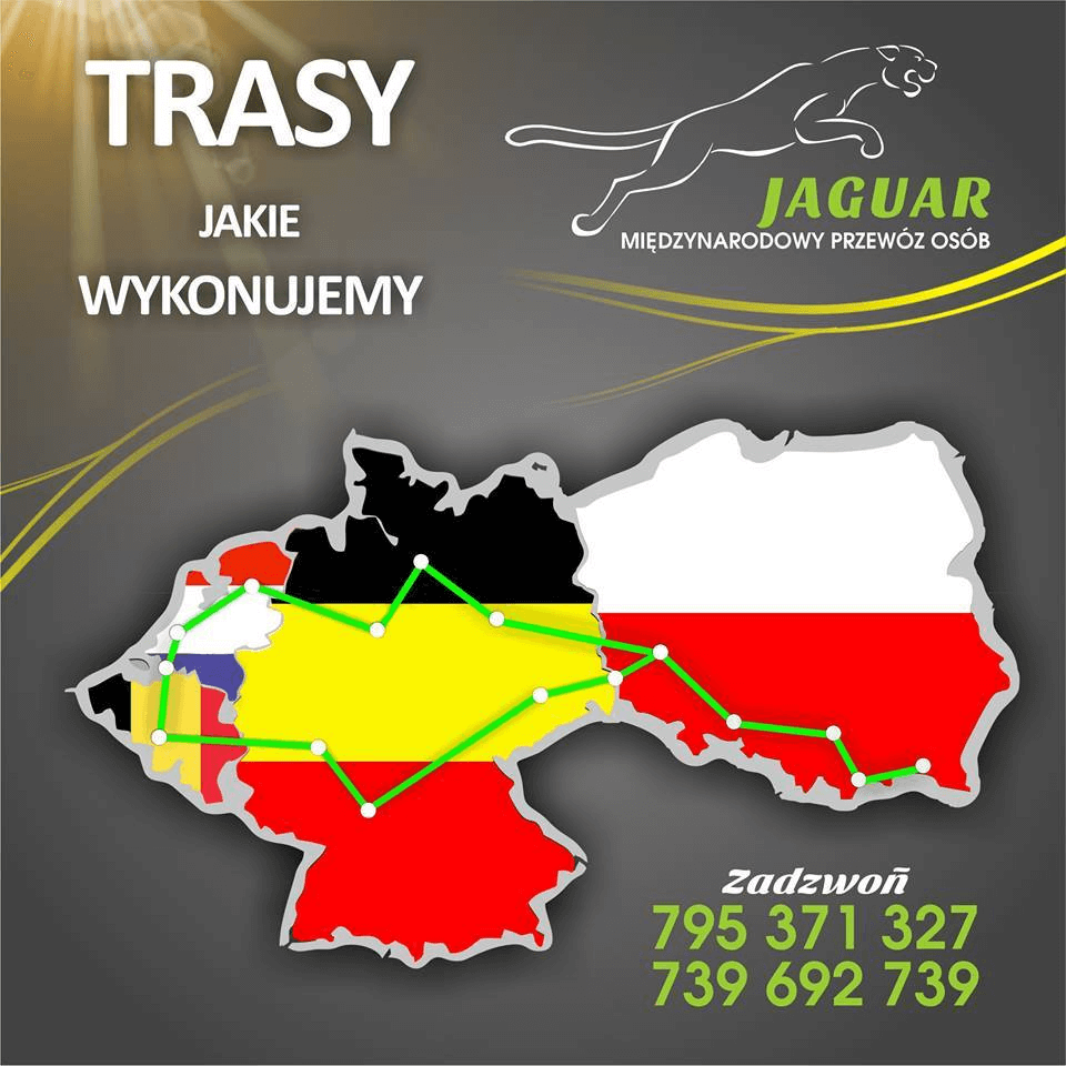 Mapka Trasy Jaguar MIĘDZYNARODOWY PRZEWÓZ OSÓB